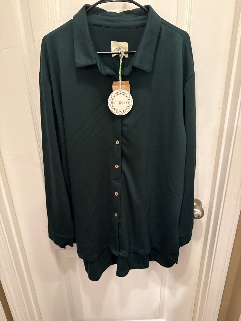 Polyester button-down long sleeve shirt with attached shorts/romper, NEW with ta